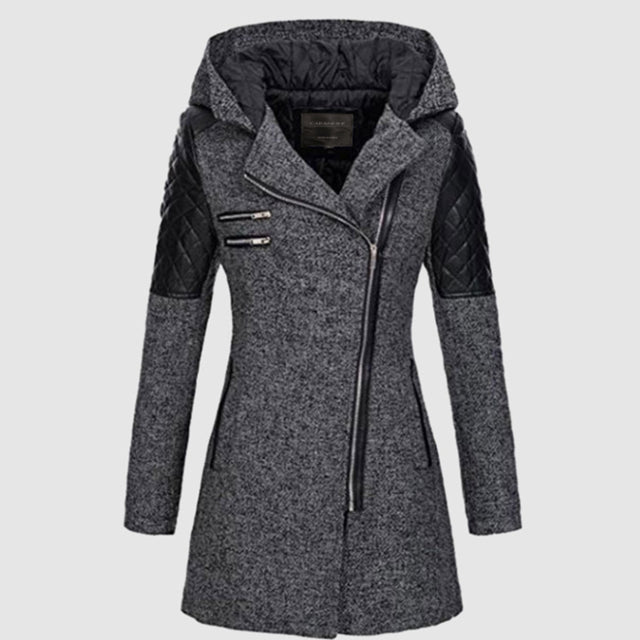 Damen Steppjacke mit Kapuze und asymmetrischem Reißverschluss