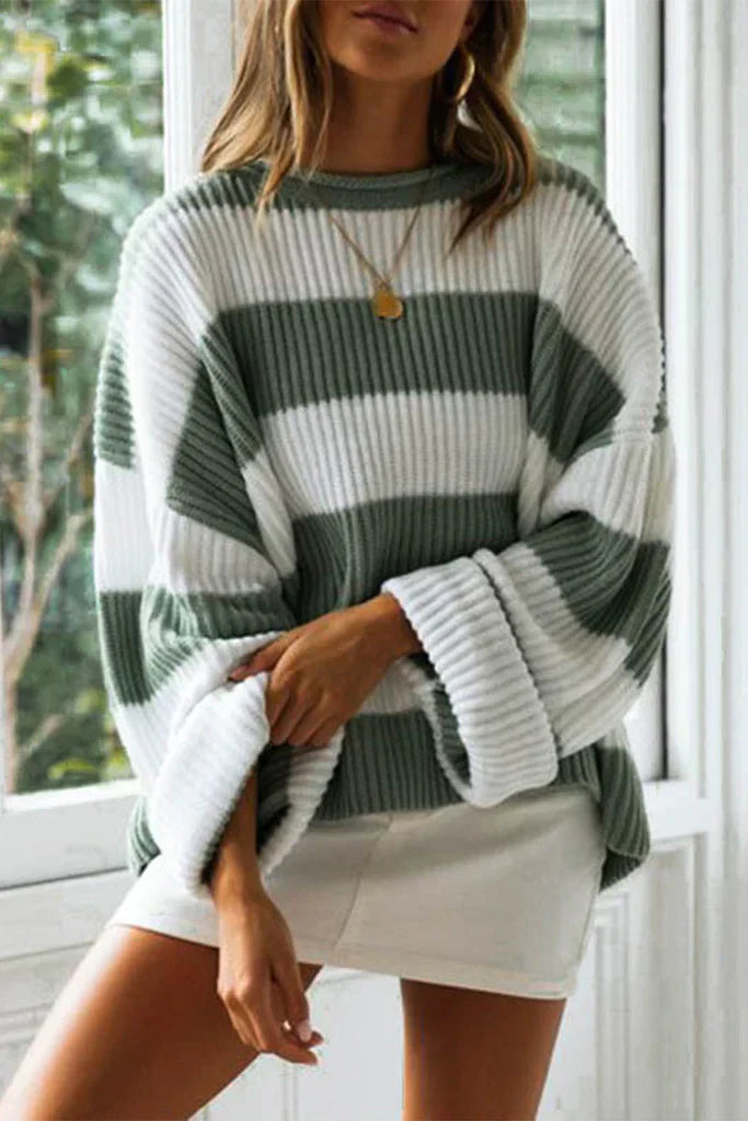 Damen Grobstrickpullover Gestreift Locker Passform - Eveloria