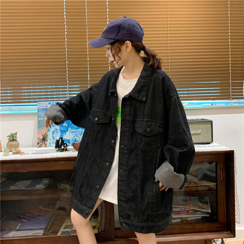 Damen Oversized Denimjacke Weiches Innenfutter Blau Eveloria