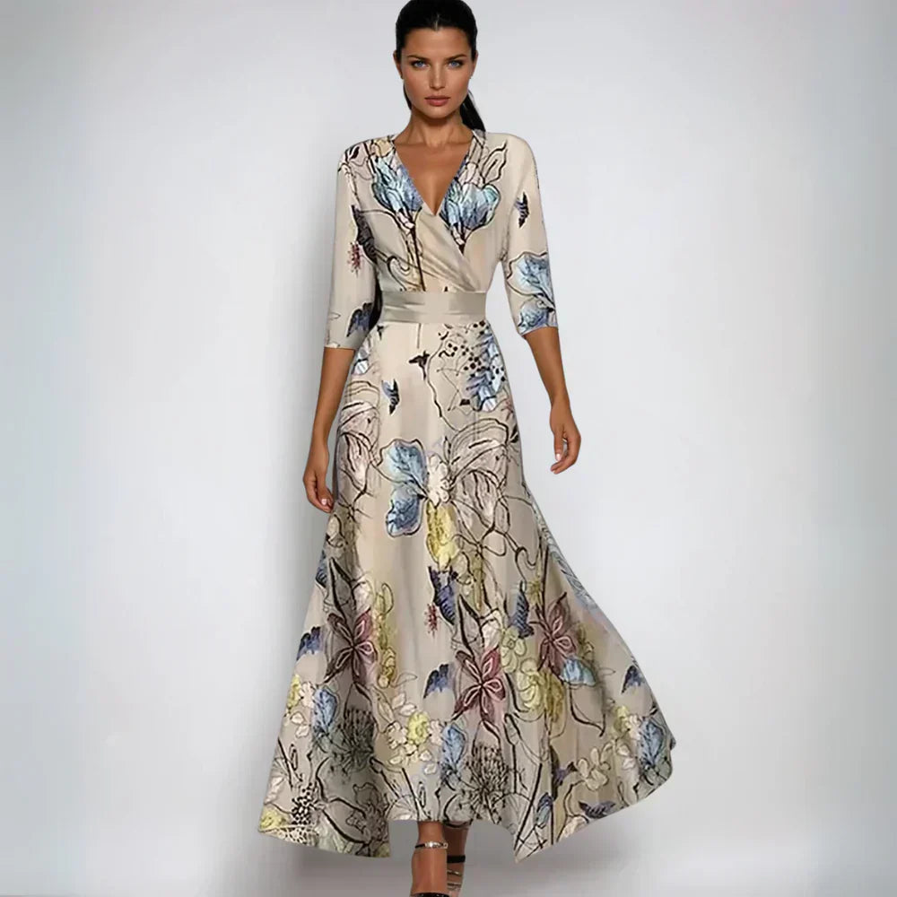 Damen Blumenmuster Maxikleid V-Ausschnitt