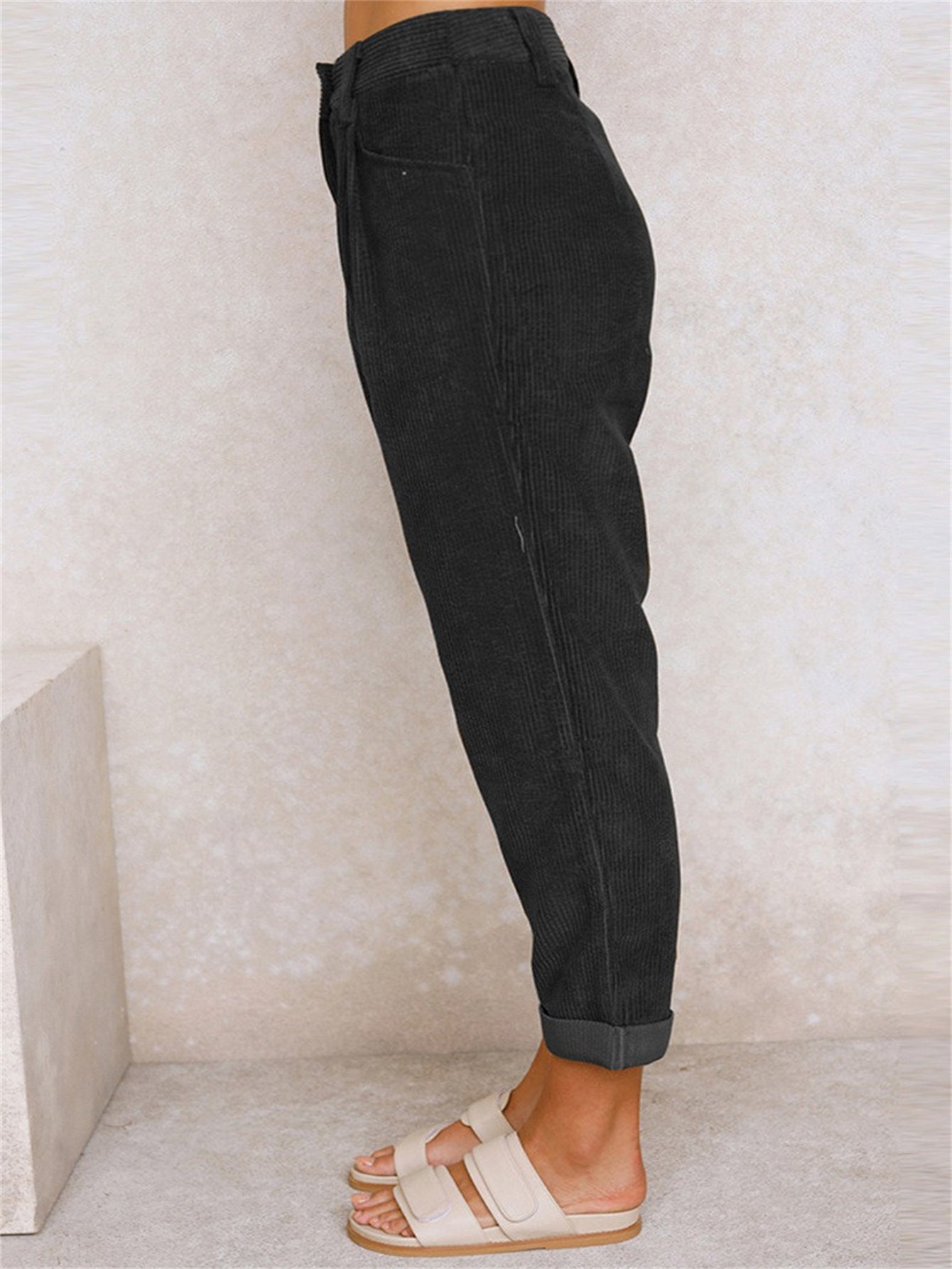 Damen Stoffhose Gerades Bein Elegant Schwarz - Eveloria