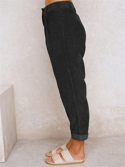 Damen Stoffhose Gerades Bein Elegant Schwarz - Eveloria
