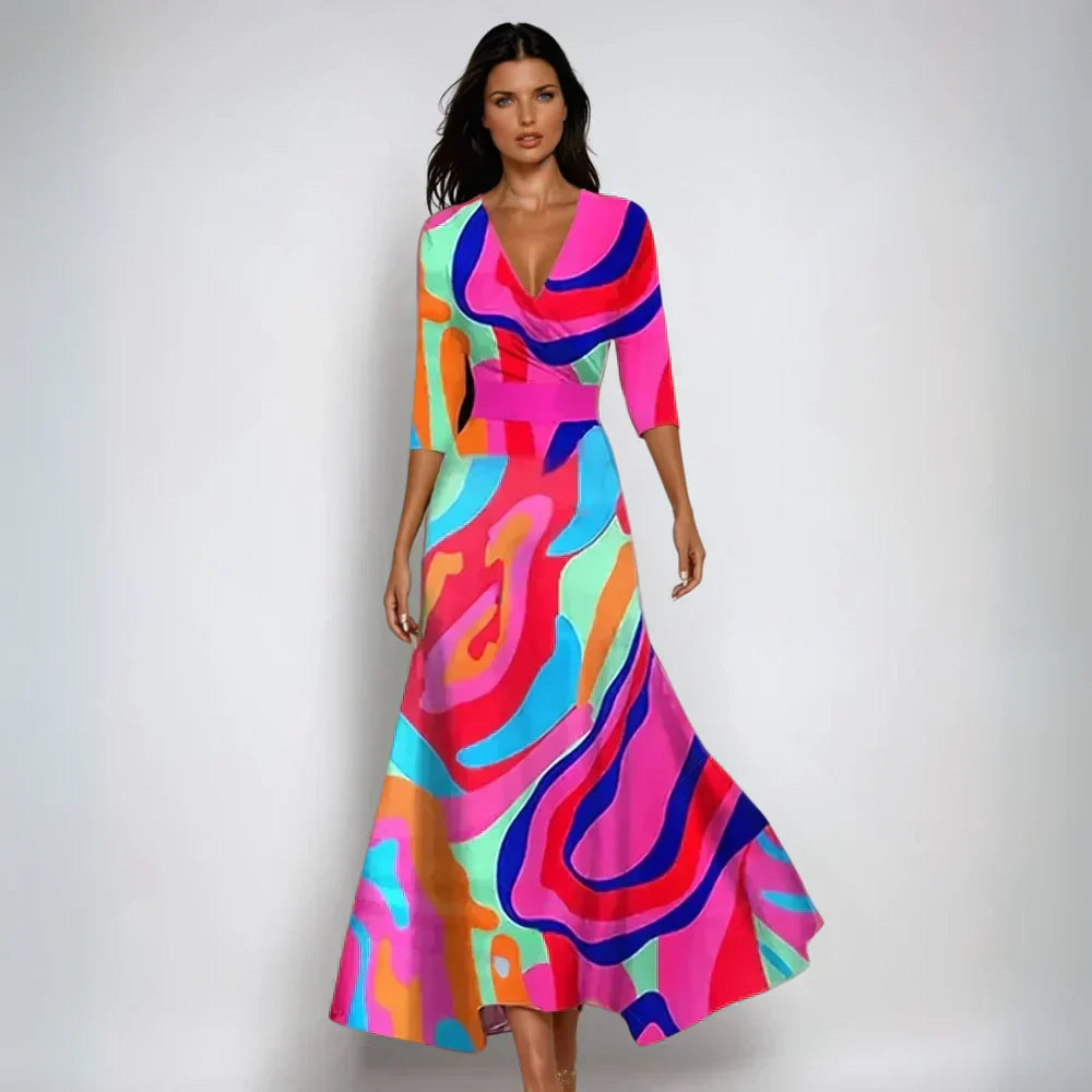 Damen Blumenmuster Maxikleid V-Ausschnitt