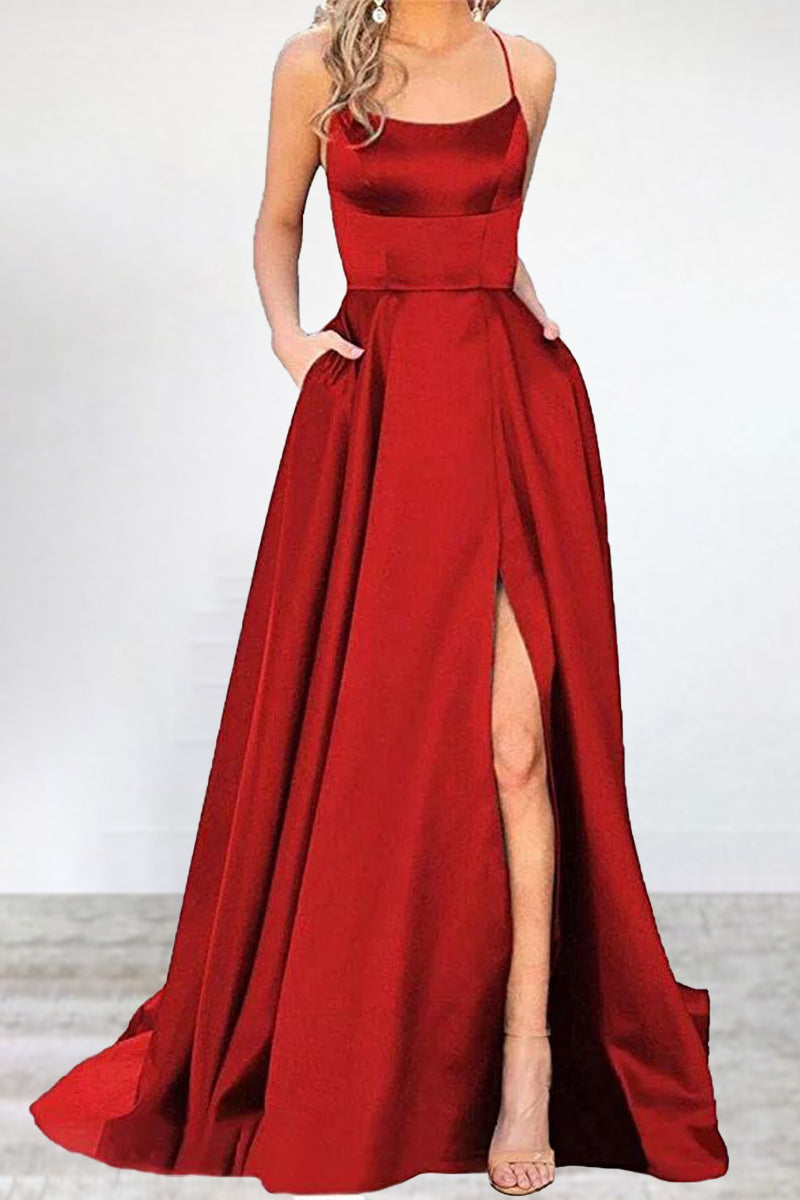Eveloria Damen Abendkleid Einfarbig U-Hals Hochgeschlossen 16 Farben - Eveloria