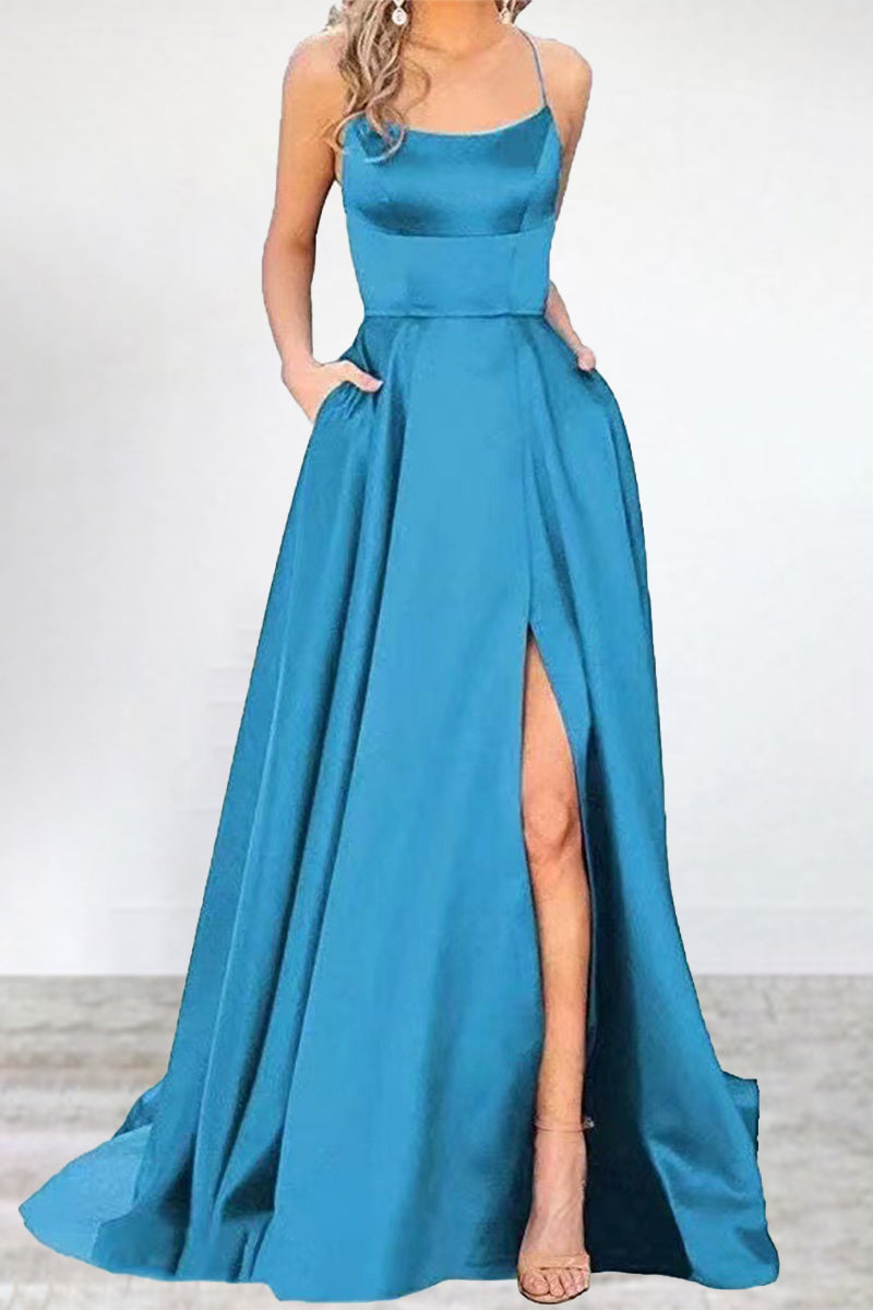 Eveloria Damen Abendkleid Einfarbig U-Hals Hochgeschlossen 16 Farben