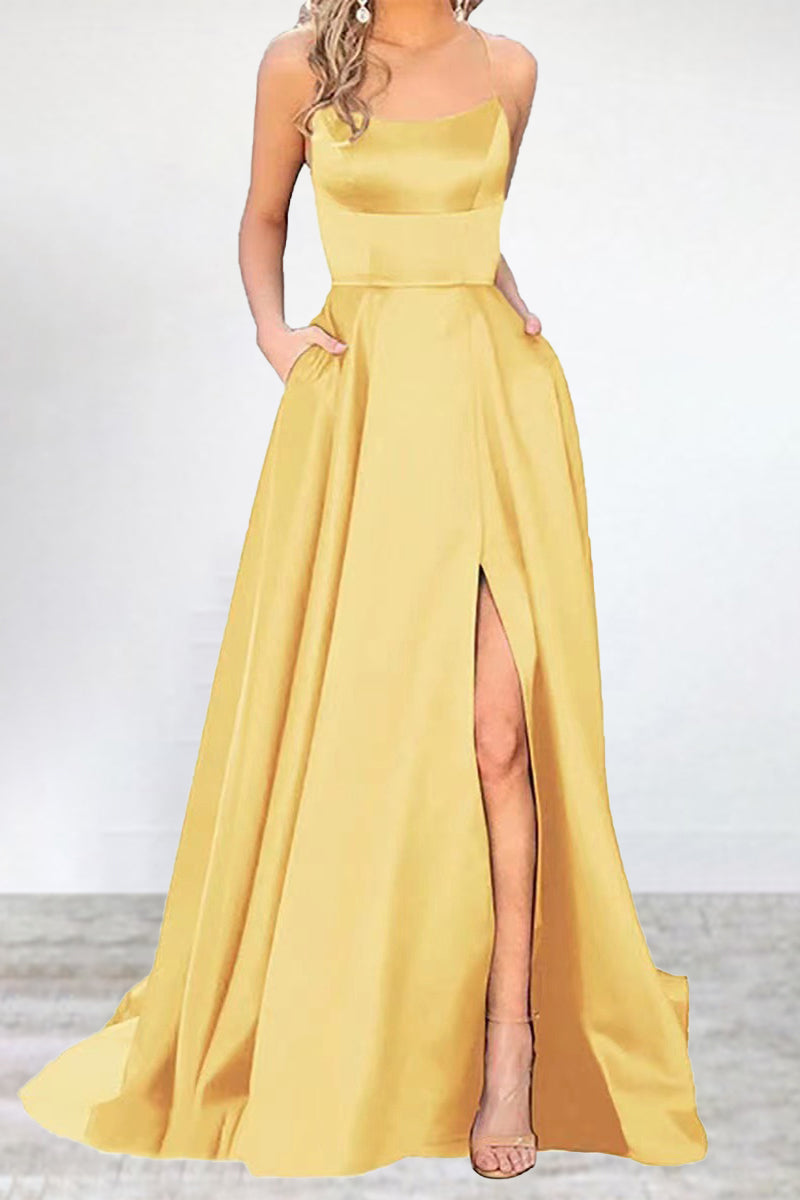 Eveloria Damen Abendkleid Einfarbig U-Hals Hochgeschlossen 16 Farben