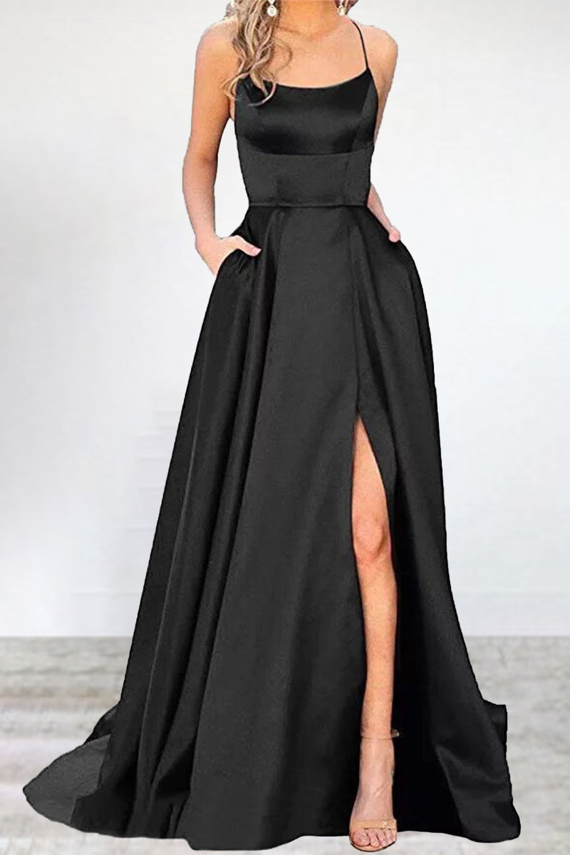 Eveloria Damen Abendkleid Einfarbig U-Hals Hochgeschlossen 16 Farben