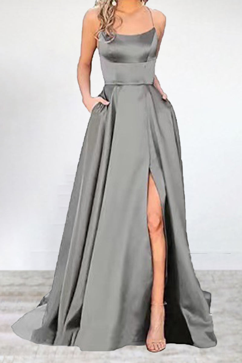 Eveloria Damen Abendkleid Einfarbig U-Hals Hochgeschlossen 16 Farben