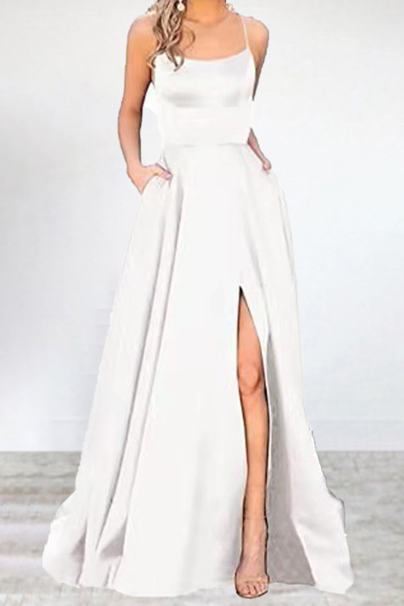 Eveloria Damen Abendkleid Einfarbig U-Hals Hochgeschlossen 16 Farben