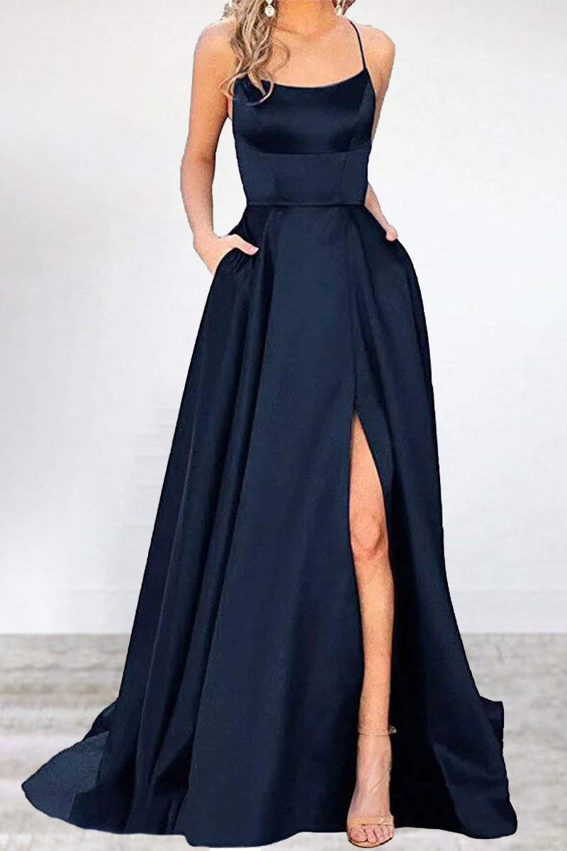 Eveloria Damen Abendkleid Einfarbig U-Hals Hochgeschlossen 16 Farben