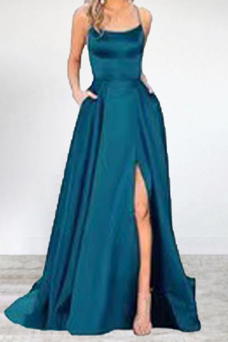 Eveloria Damen Abendkleid Einfarbig U-Hals Hochgeschlossen 16 Farben