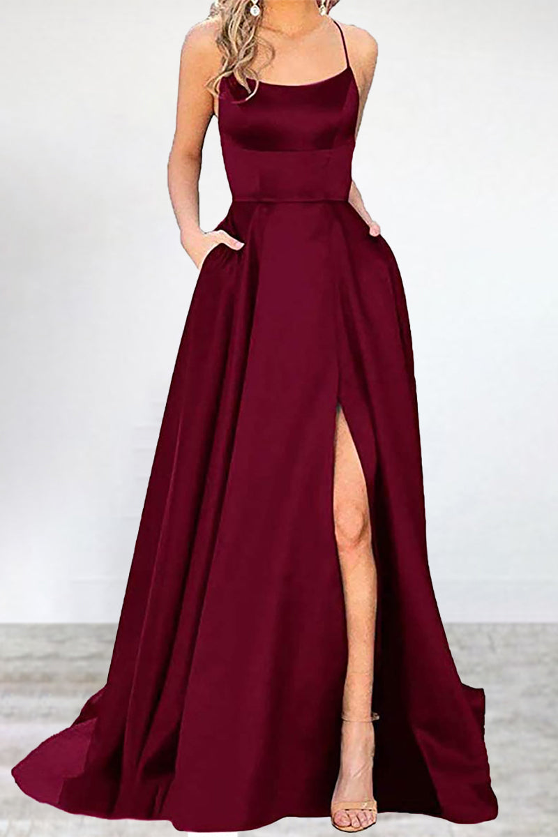 Eveloria Damen Abendkleid Einfarbig U-Hals Hochgeschlossen 16 Farben