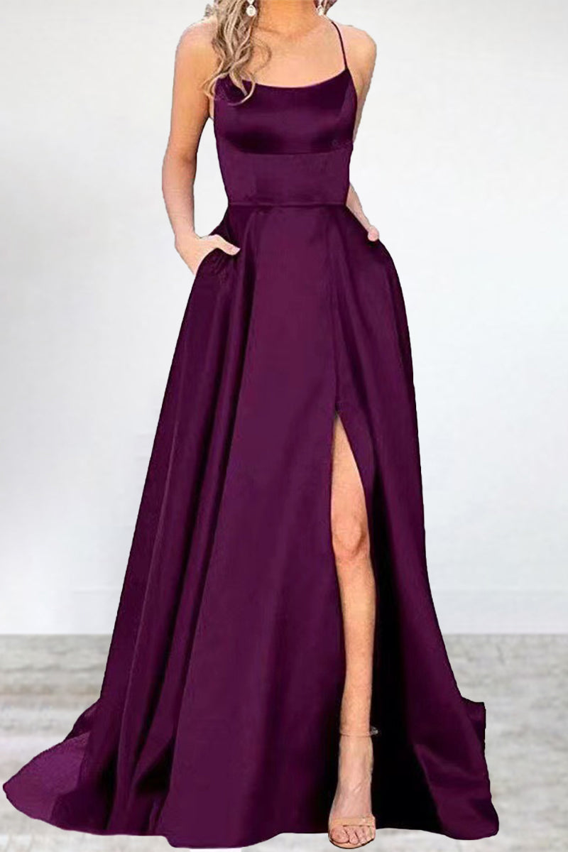 Eveloria Damen Abendkleid Einfarbig U-Hals Hochgeschlossen 16 Farben