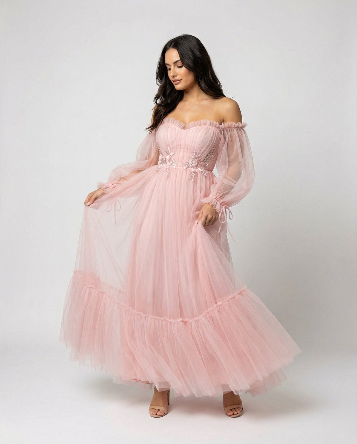 Elegantes Abendkleid Damen Off-Shoulder Einfarbig