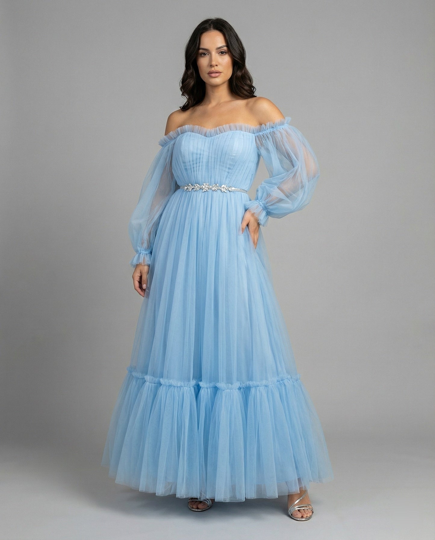 Elegantes Abendkleid Damen Off-Shoulder Einfarbig