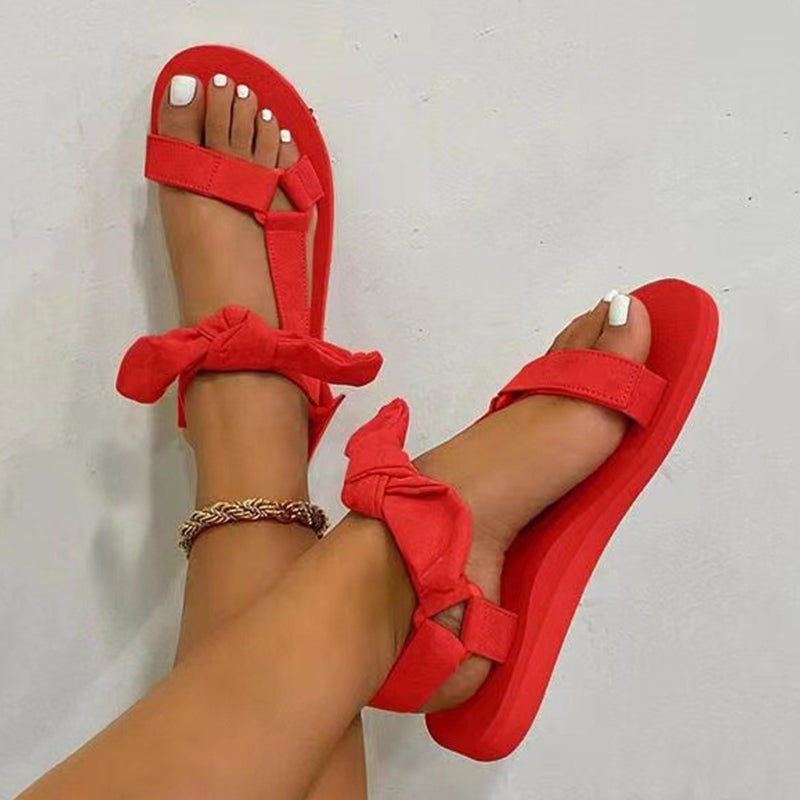 Eveloria Damen Offene Schuhe mit Bogen Leder