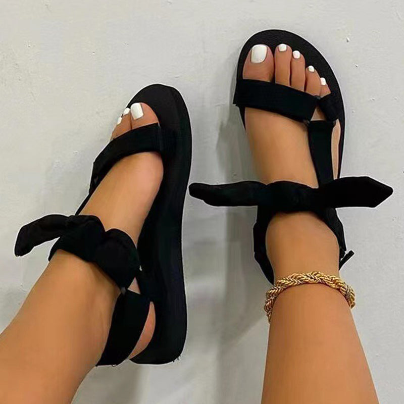Eveloria Damen Offene Schuhe mit Bogen Leder