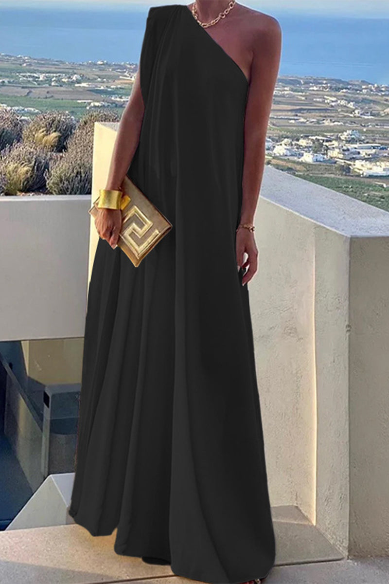 Eveloria Damen Abendkleid Asymmetrischer Kragen Einfach