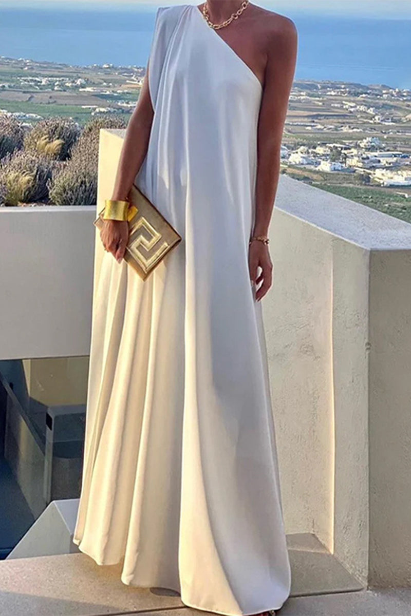 Eveloria Damen Abendkleid Asymmetrischer Kragen Einfach Schwarz - Eveloria