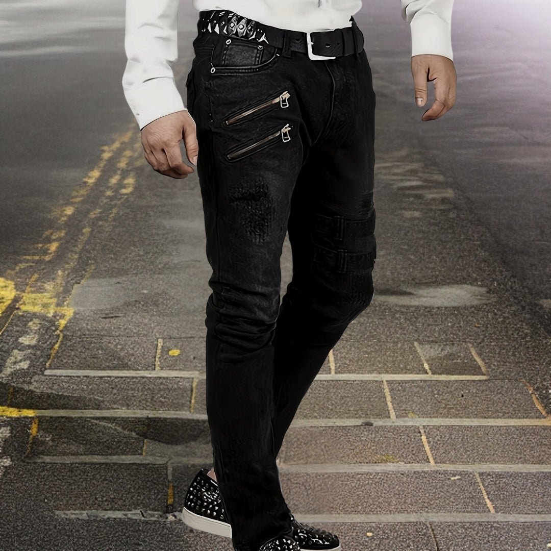 Eveloria Herren Motorradhosen Leder Schwarz - Eveloria