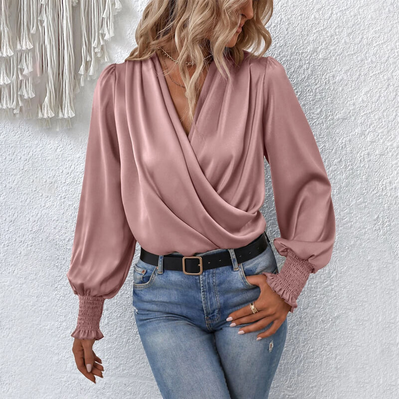 Damen Blusenpullover Überkreuztes Design Festlich