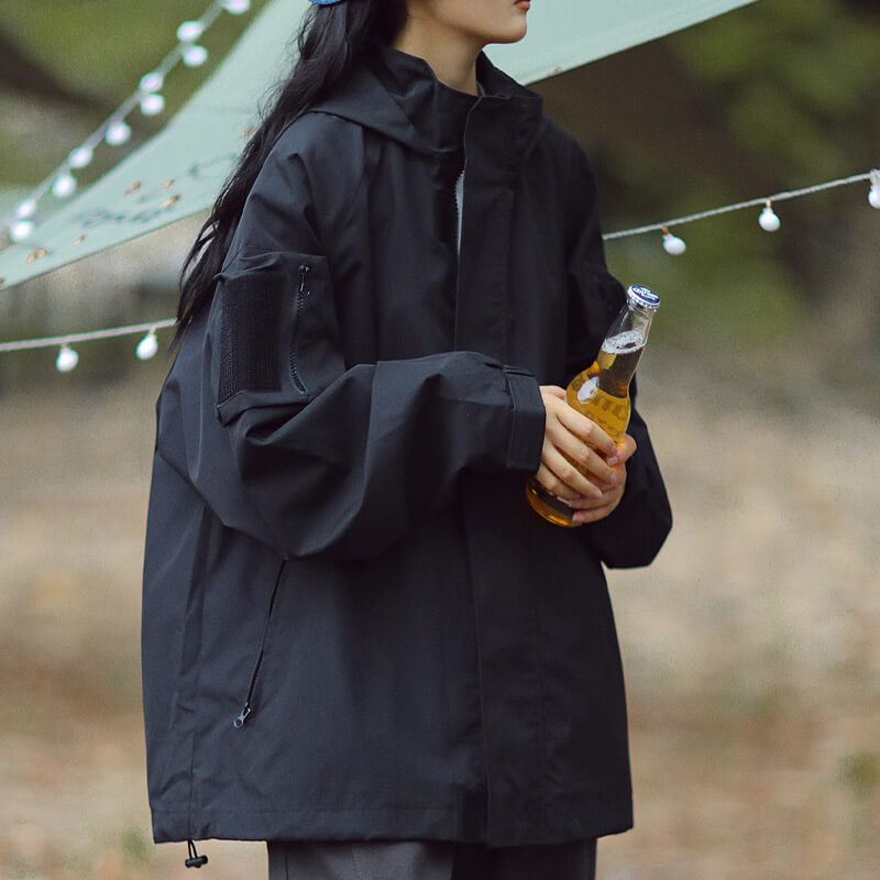 Damen Regenjacke Winddicht Wasserableitend Funktional Schwarz - Eveloria