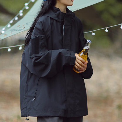 Damen Regenjacke Winddicht Wasserableitend Funktional Schwarz - Eveloria