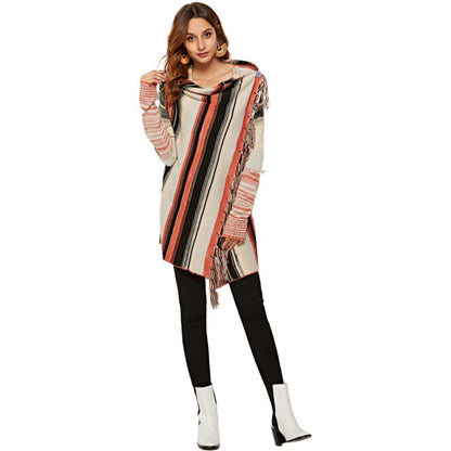 Damen Strickjacke mit Fransen und Streifenmuster
