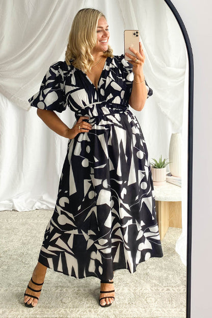 Eveloria Damen Maxi Kleid Puffärmel mit Liebe-Print
