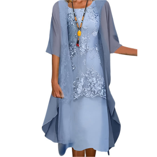 Damen Hochzeitsgastkleid Fließendes Midi-Kleid mit transparenten - Eveloria