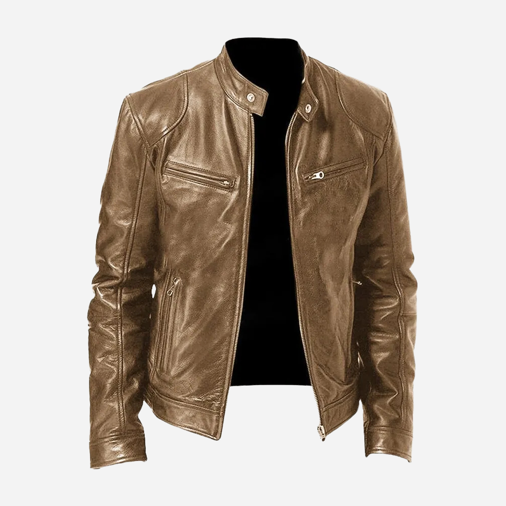 Herren Lederjacke Dunkelblau Bikerstil