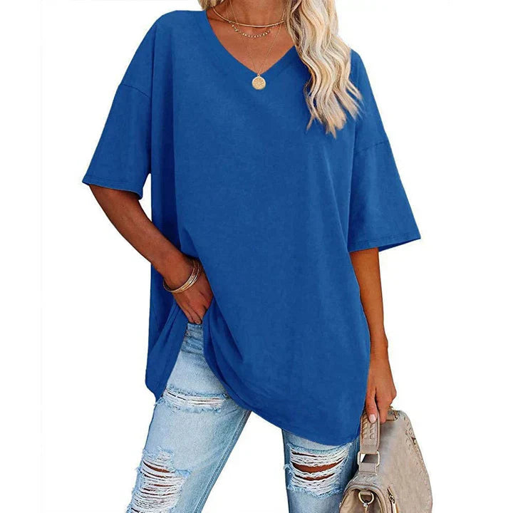Eveloria Damen V-Ausschnitt T-Shirt Leicht Lockeres Baumwolle Weiß