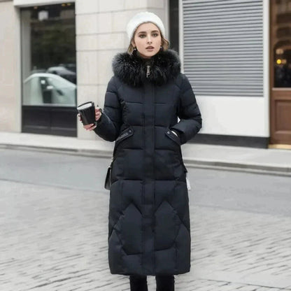 Eveloria Damen Daunenjacke Gesteppt Lang Kapuze Kunstfell