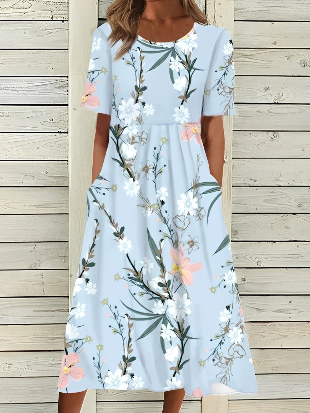Damen Midikleid Elegantes Floralkleid Fließend