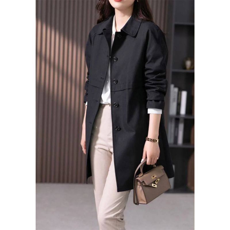 Eveloria Damen Trenchcoat Kurz Baumwolle Beige