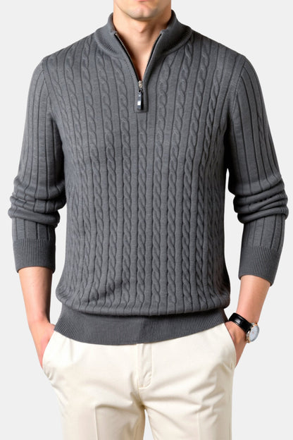 Eleganter Damen Zopfstrick Pullover Mit Reißverschluss