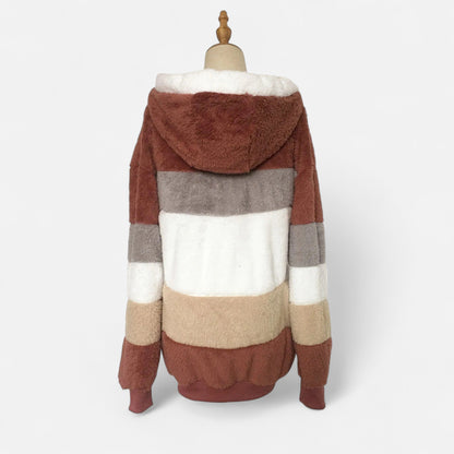 Damen Oversized Jacke mit Kapuze Gestreift