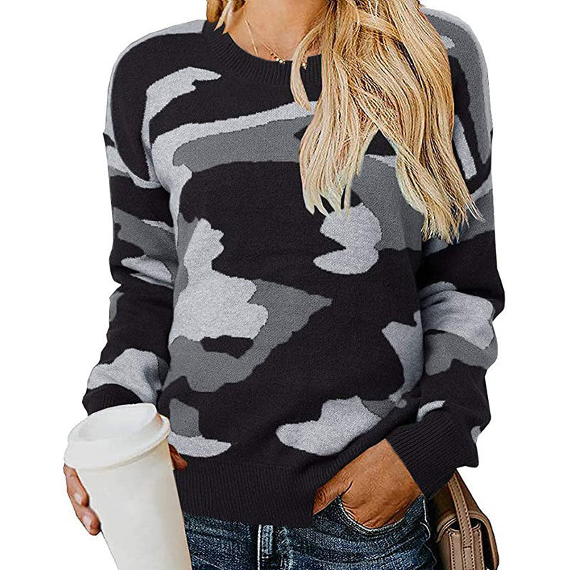 Damen Camouflage Pullover Modisch Eveloria