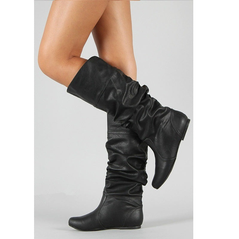 Damen Knöchelhohe Stiefel Kunstleder Lässige Raffung