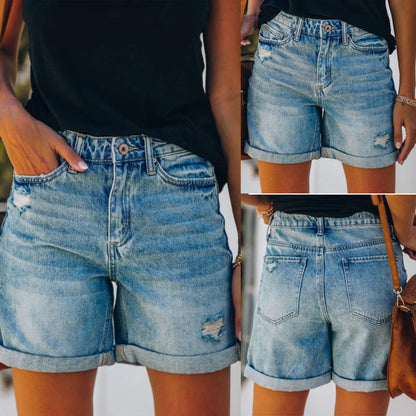 Damen Vintage Denim Shorts Hochgeschnitten Blau