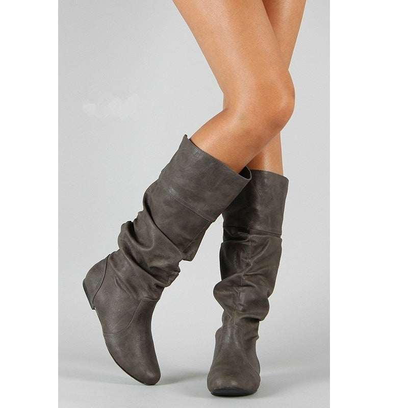 Damen Knöchelhohe Stiefel Kunstleder Lässige Raffung