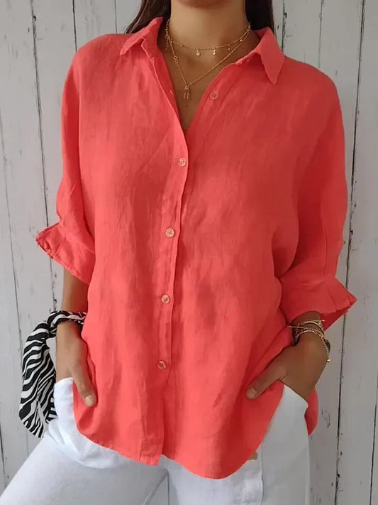 Eveloria Damen Bluse Einfarbig Mit Knöpfen - Eveloria