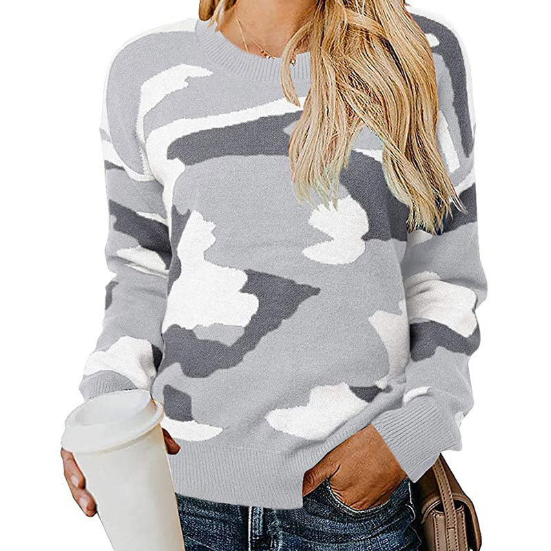 Damen Camouflage Pullover Modisch Eveloria