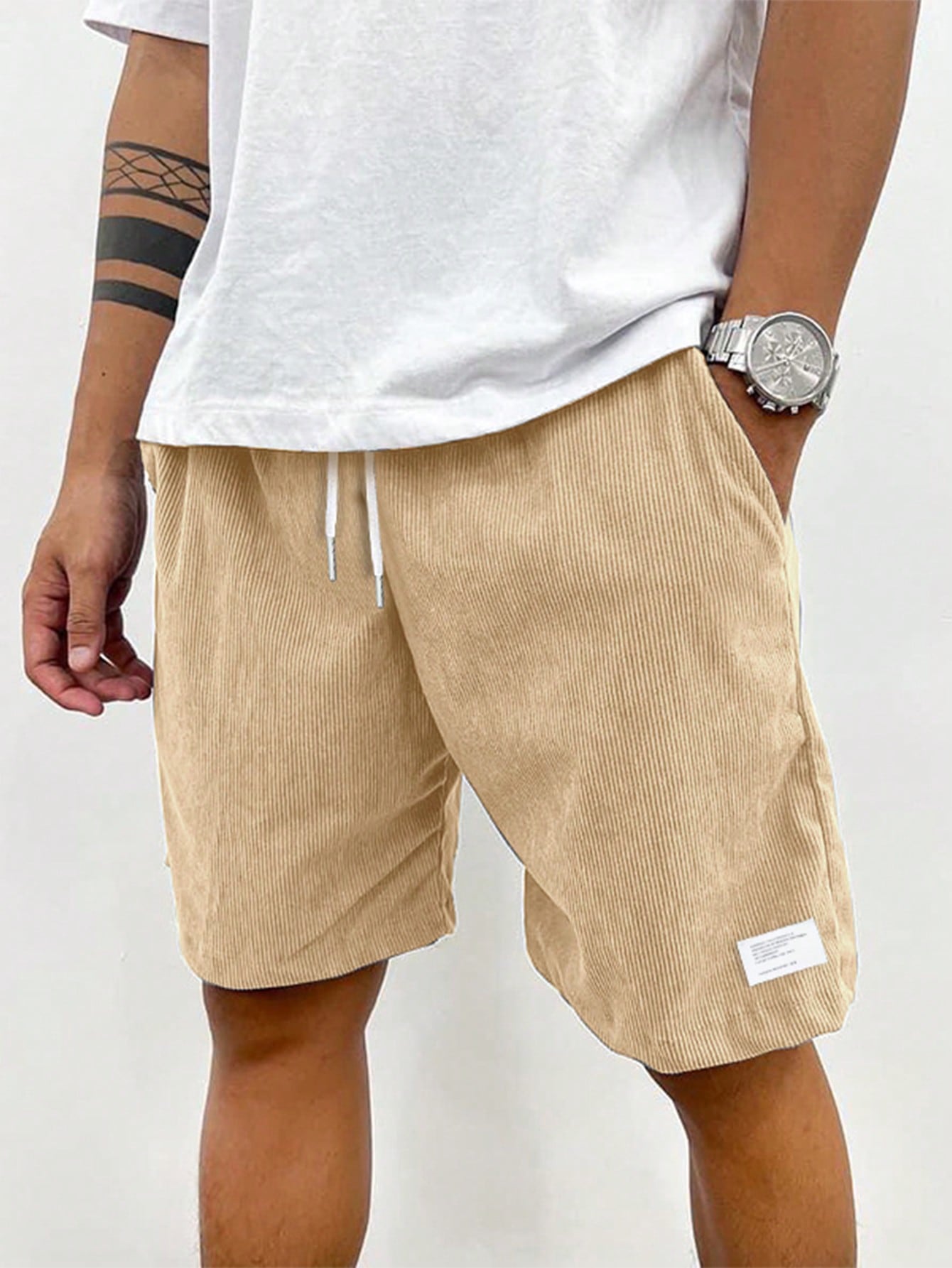 Herren Freizeit-Shorts Lockere Passform Kordelzug Beige
