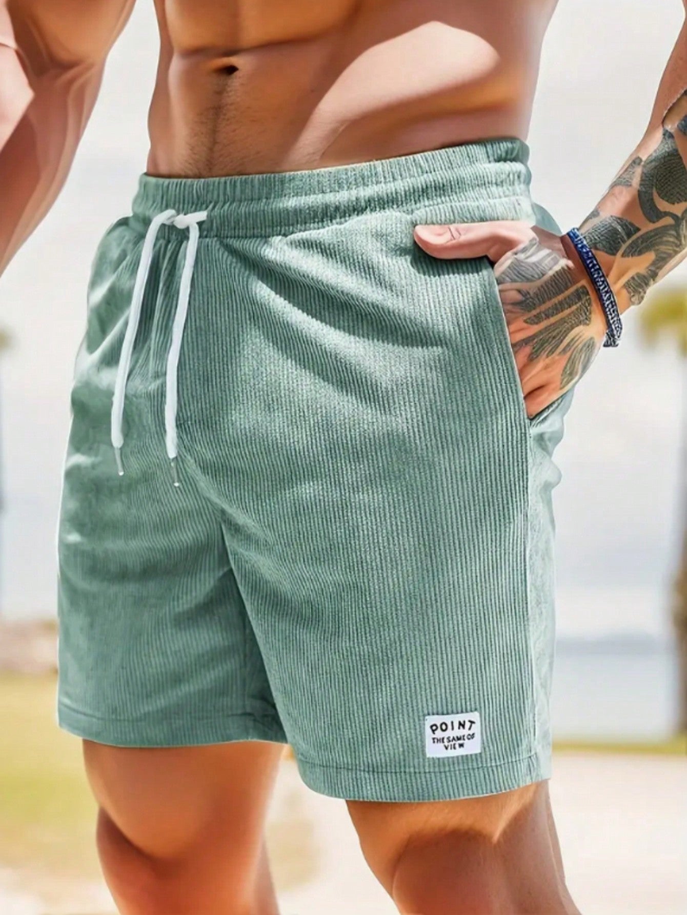 Herren Freizeit-Shorts Lockere Passform Kordelzug Beige