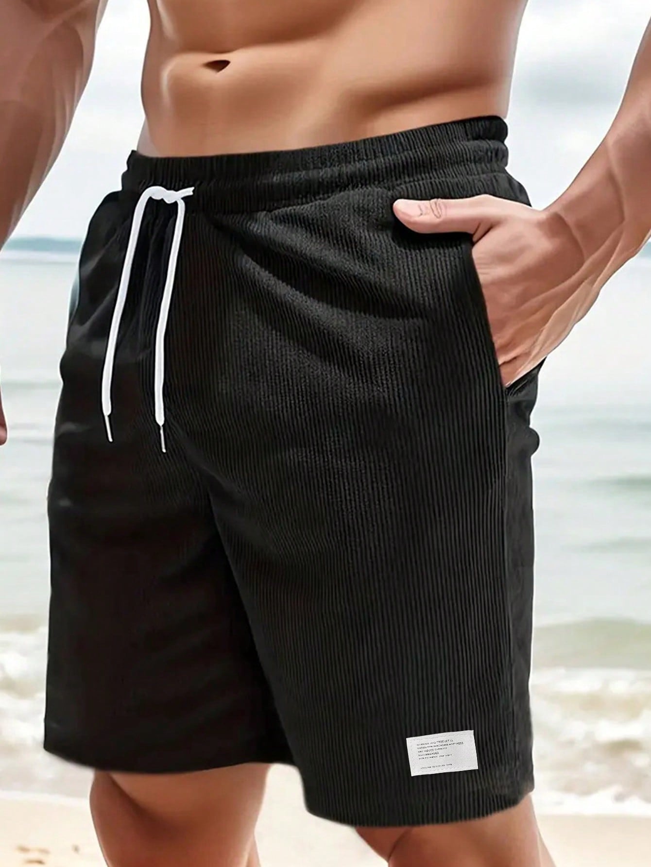 Herren Freizeit-Shorts Lockere Passform Kordelzug Beige