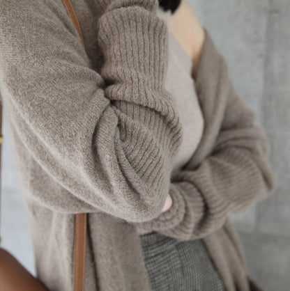 Damen Strickcardigan Lang Weich Mit Taschen Anthrazit