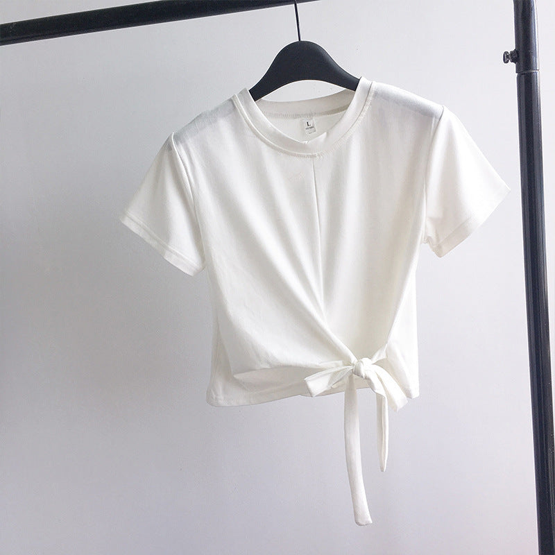 Damen Cropped T-Shirt Lässiger Schnitt Seitlicher Knoten
