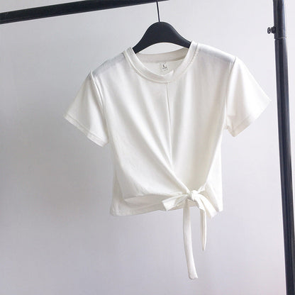 Damen Cropped T-Shirt Lässiger Schnitt Seitlicher Knoten