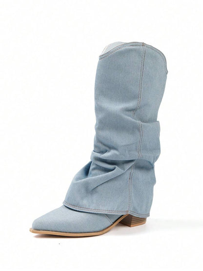 Damen Westernstiefel Hochabsatz Spitz Zulauf Leder